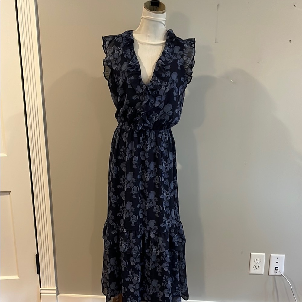 Banana Republic Flutter Midi Dress Blue Floral Size Small